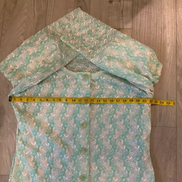 60's Mod Style Vintage Elegant Mint Pastel Green Lace Eyelet Button Up Duster - Picture 7 of 10